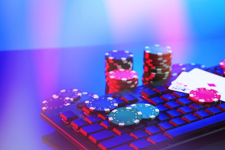 Antarmuka kontrol permainan arcade menampilkan tombol putar, tombol unit pertaruhan, dan statistik kemenangan real-time